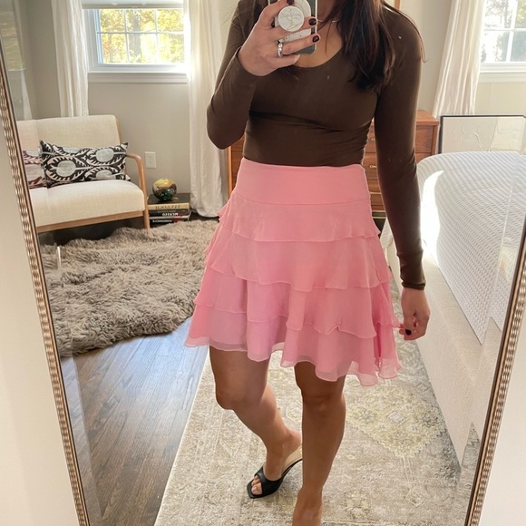 Searle Pink Tiered Ruffle Silk Mini Skirt - Picture 3 of 9